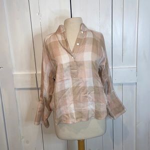 NWT Joie Dia Shell Pink Plaid Sheer Top